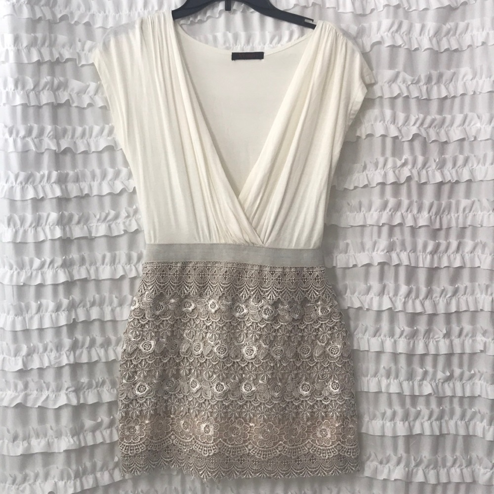 Plunge Front, Lace Skirt Mini Dress